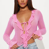 Camisa Top Brooklyn Long Sleeve Ruffle - Rosa