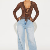 Camisa Top Brooklyn Long Sleeve Ruffle - Chocolate