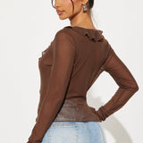 Camisa Top Brooklyn Long Sleeve Ruffle - Chocolate