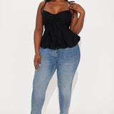 Camisa Top You And I Together Bubble Hem - Negro