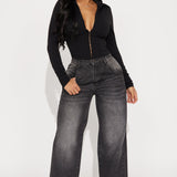 Top De Manga Larga Elsie Collared - Negro