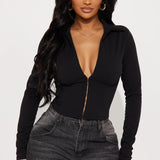 Top De Manga Larga Elsie Collared - Negro
