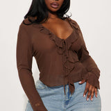 Camisa Top Brooklyn Long Sleeve Ruffle - Chocolate