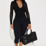 Camisa Top Elisha Zip Front Mesh - Negro
