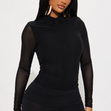 Camisa Top Elisha Zip Front Mesh - Negro