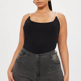 Camisa Top Silver Lining Invisible Strap Ribbed - Negro