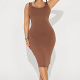 Vestido Midi Double Scoop - Castaño