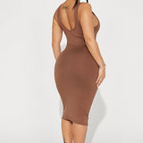 Vestido Midi Double Scoop - Castaño
