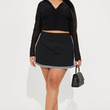 Camisa Top Elisha Zip Front Mesh - Negro