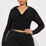 Camisa Top Elisha Zip Front Mesh - Negro