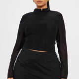 Camisa Top Elisha Zip Front Mesh - Negro