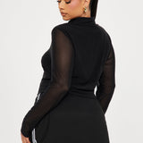 Camisa Top Elisha Zip Front Mesh - Negro