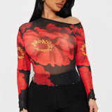 Camisa Top Romantic Night Mesh Off Shoulder - Negro/Combinado