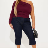 Camisa Top Venus Ruched Long Sleeve One Shoulder - Vino Tinto