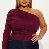 Camisa Top Venus Ruched Long Sleeve One Shoulder - Vino Tinto