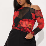 Camisa Top Romantic Night Mesh Off Shoulder - Negro/Combinado