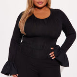 Camisa Top Brilliant Class Long Sleeve Textured - Negro