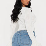 Camisa Top Brilliant Class Long Sleeve Textured - Marfil