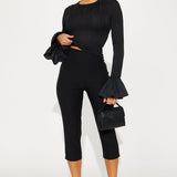 Camisa Top Brilliant Class Long Sleeve Textured - Negro