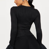 Camisa Top Brilliant Class Long Sleeve Textured - Negro