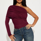 Camisa Top Venus Ruched Long Sleeve One Shoulder - Vino Tinto