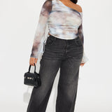 Camisa Top Amy Long Sleeve Mesh Off Shoulder - Multicolor