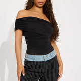 Pantiblusa Reese Off Shoulder Ruched - Negro
