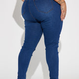 Pantalón De Mezclilla Ajustado Con Stretch Vibe Check Curvy - Deslavado Oscuro