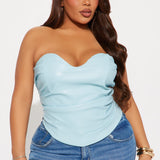 Camisa Top Catching Looks Faux Leather - Azul Claro