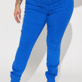 Pantalón De Mezclilla Ajustado Tiro Alto Classic Color - Azul