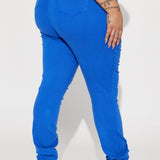 Pantalón De Mezclilla Ajustado Tiro Alto Classic Color - Azul