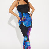 Vestido Maxi De Malla Isla - Negro/Morado