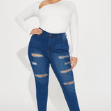 Pantalón De Mezclilla Ajustado Con Stretch Back It Up Ripped Booty Lifting - Deslavado Oscuro