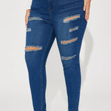 Pantalón De Mezclilla Ajustado Con Stretch Back It Up Ripped Booty Lifting - Deslavado Oscuro