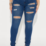Pantalón De Mezclilla Ajustado Con Stretch Back It Up Ripped Booty Lifting - Deslavado Oscuro