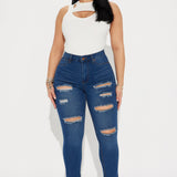 Pantalón De Mezclilla Ajustado Con Stretch Back It Up Ripped Booty Lifting - Deslavado Oscuro