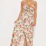 Vestido Maxi Floral High Slit - Bronceado