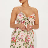 Vestido Maxi Floral High Slit - Bronceado