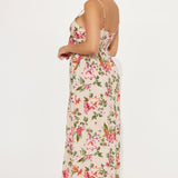 Vestido Maxi Floral High Slit - Bronceado