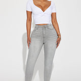 Pantalón de Mezclilla Ajustado Tiro Alto Con Stretch Madrid Booty Lifting - Gris