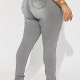 Pantalón de Mezclilla Ajustado Tiro Alto Con Stretch Madrid Booty Lifting - Gris