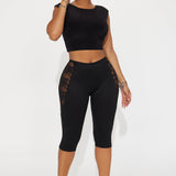 Mallas Beneath The Thorns Lace Capri - Negro
