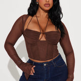 Camisa Top Melanie Mesh Corset - Café