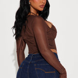 Camisa Top Melanie Mesh Corset - Café
