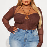 Camisa Top Melanie Mesh Corset - Café