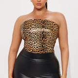 Camisa Top Wild Love Leopard PU Corset - Café/Combinado