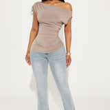 Camisa Top Valeria Ruched Boat Neck - Gris Pardo