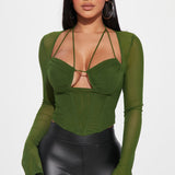 Camisa Top Melanie Mesh Corset - Oliva