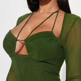 Camisa Top Melanie Mesh Corset - Oliva