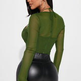 Camisa Top Melanie Mesh Corset - Oliva